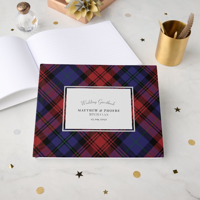 Livre D'or Mariage à carreaux rustique tartan (Recto ouvert)