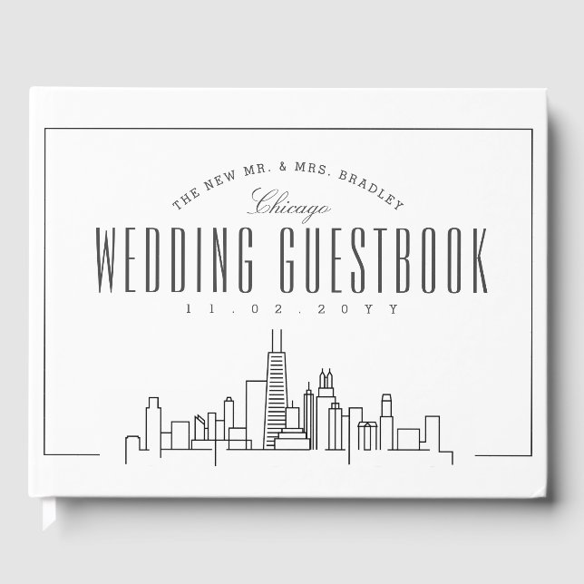 Livre D'or Mariage À Chicago | Ligne Skyline Déco moderne (Recto)