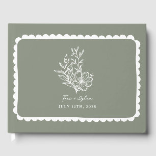 Livre D'or Mariage à galets fleuris Bouquet vert