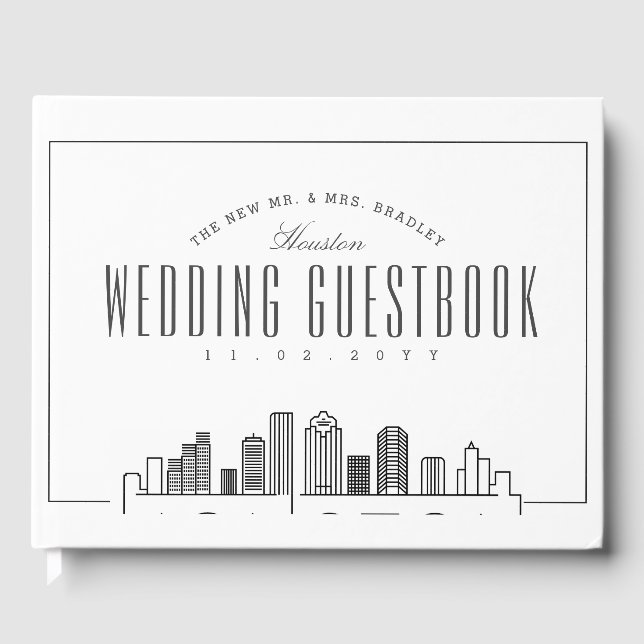 Livre D'or Mariage À Houston | Ligne Skyline Déco moderne (Recto)
