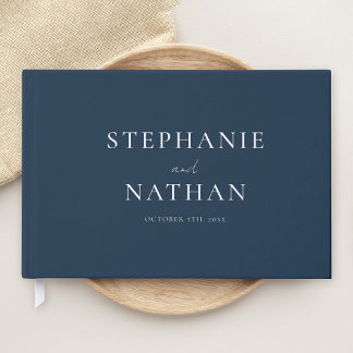 Livre D'or Mariage à huile d'argent minimaliste de la marine 