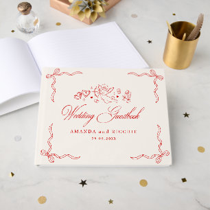 Livre D'or Mariage à la Main Cherub Cupidon Rouge Vintage