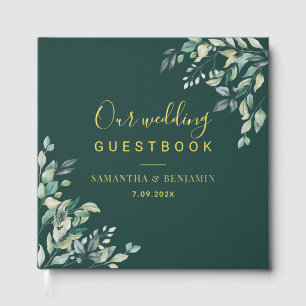 Livre D'or Mariage à l'aquarelle avec feuillage en écriture s