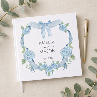 Livre D'or Mariage à l'aquarelle avec motif floral d'hortensi