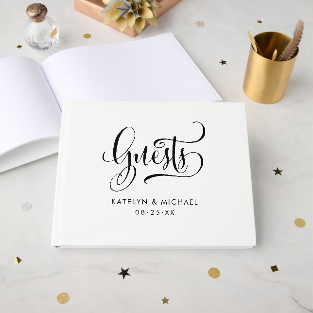 Livre D'or Mariage à l'écriture manuscrite moderne (Recto ouvert)