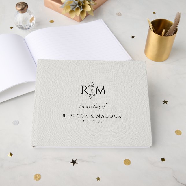 Livre D'or Mariage à monogramme botanique moderne (Recto ouvert)