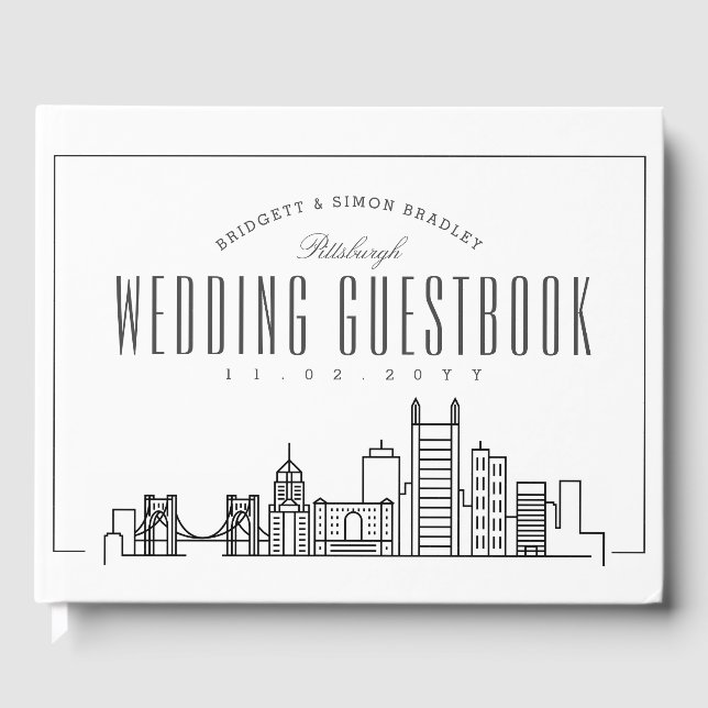 Livre D'or Mariage À Pittsburgh | Ligne Skyline Déco moderne (Recto)
