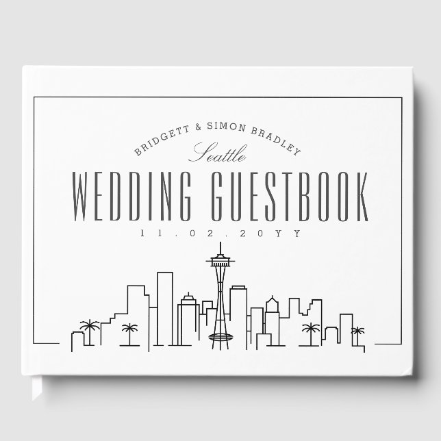 Livre D'or Mariage À Seattle | Ligne Skyline Déco moderne (Recto)