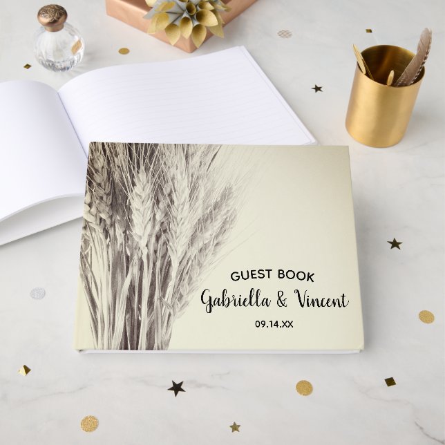 Livre D'or Mariage agricole de campagne d'orge séchée (Recto ouvert)