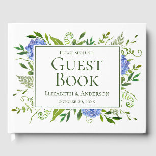 Livre D'or Mariage Aquarelle Florale aux Hortensias Bleus