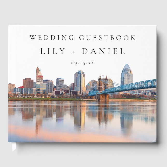 Livre D'or Mariage aquarelle sur la skyline de Cincinnati (Recto)
