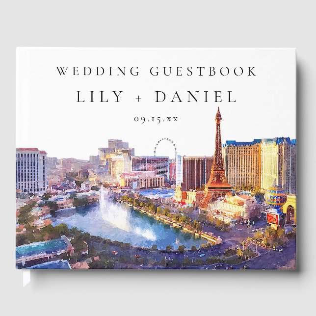Livre D'or Mariage aquarelle sur la skyline de Las Vegas (Recto)