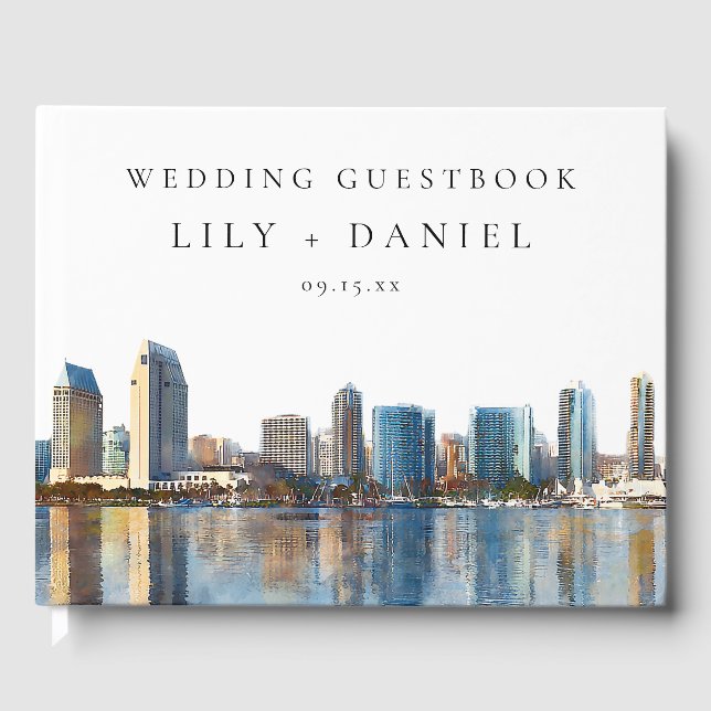 Livre D'or Mariage aquarelle sur la skyline de San Diego (Recto)