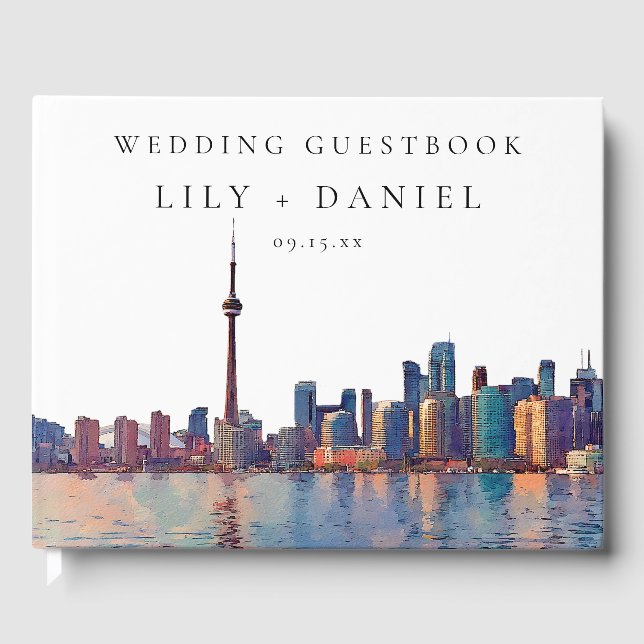 Livre D'or Mariage aquarelle sur la skyline de Toronto (Recto)