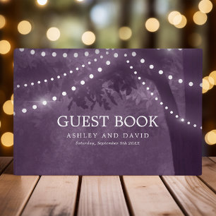 Livre D'or Mariage Arbre Rustique Violet Guirlande Lumineuse