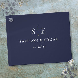 Livre D'or Mariage au monogramme bleu marine et or
