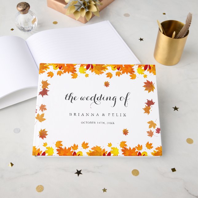 Livre D'or Mariage aux feuilles d'automne rustiques (Recto ouvert)