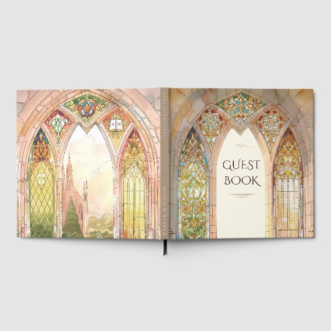 Livre D'or Mariage avec vitrail de cathédrale gothique (Complet)