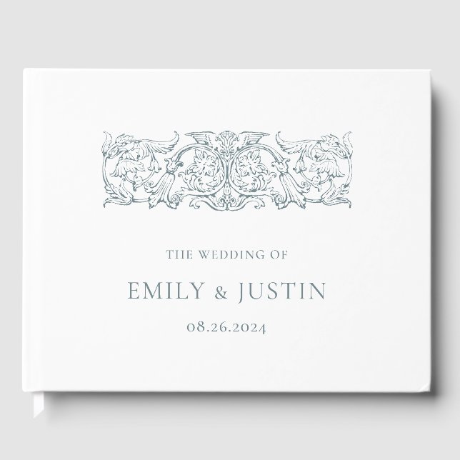 Livre D'or Mariage baroque Bleu Dusty Vintage (Recto)