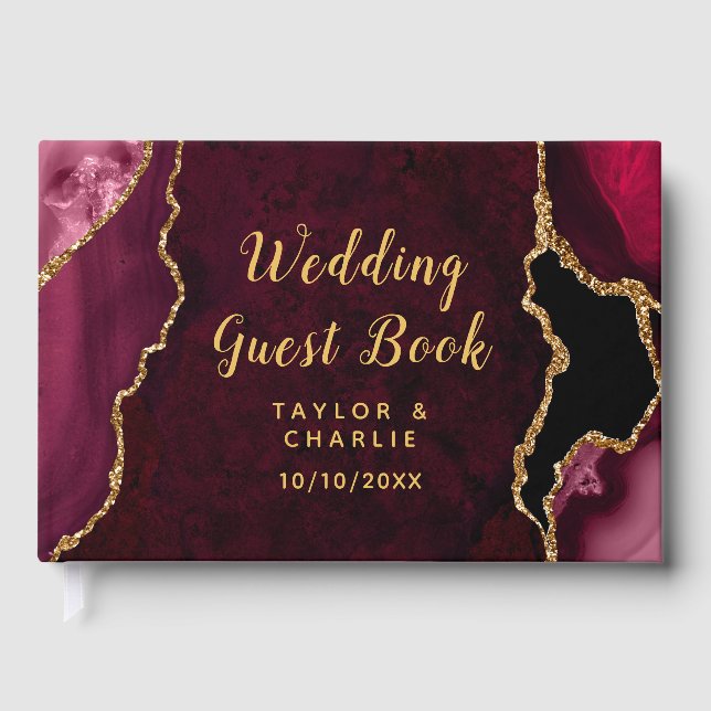 Livre D'or Mariage Bille d'Agate Rouge et Or (Recto)