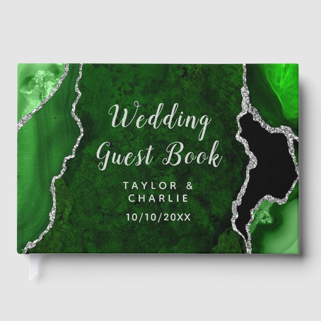 Livre D'or Mariage Bille d'Agate Verte et Argentée (Recto)