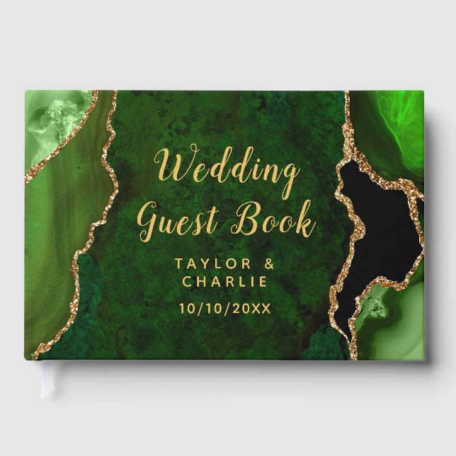 Livre D'or Mariage Bille d'Agate Verte et Dorée (Recto)