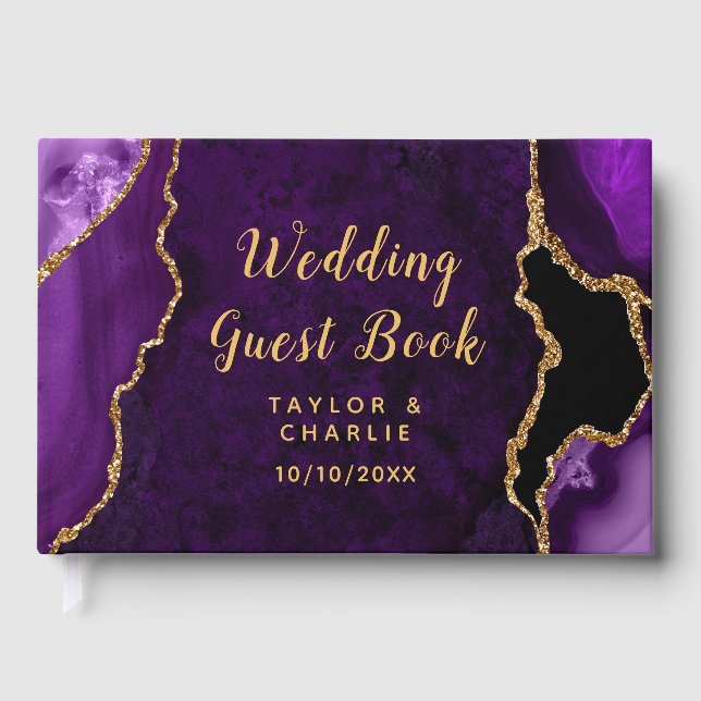 Livre D'or Mariage Bille d'agate violette et dorée (Recto)