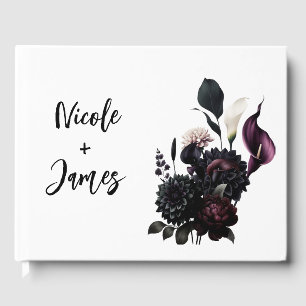 Livre D'or Mariage Blanc Floral Romantique Sombre et Sombre