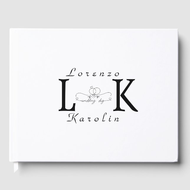 Livre D'or Mariage blanc Monogramme simple Élégant minimalist (Recto)