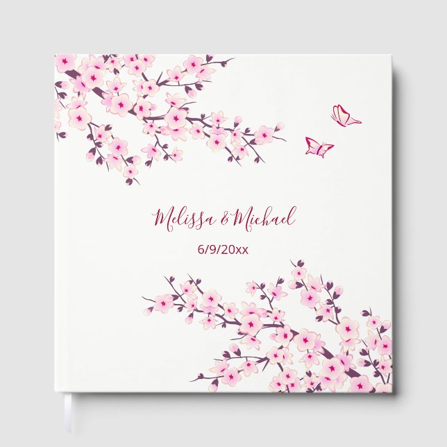 Livre D'or Mariage blanc rose cerisier (Recto)