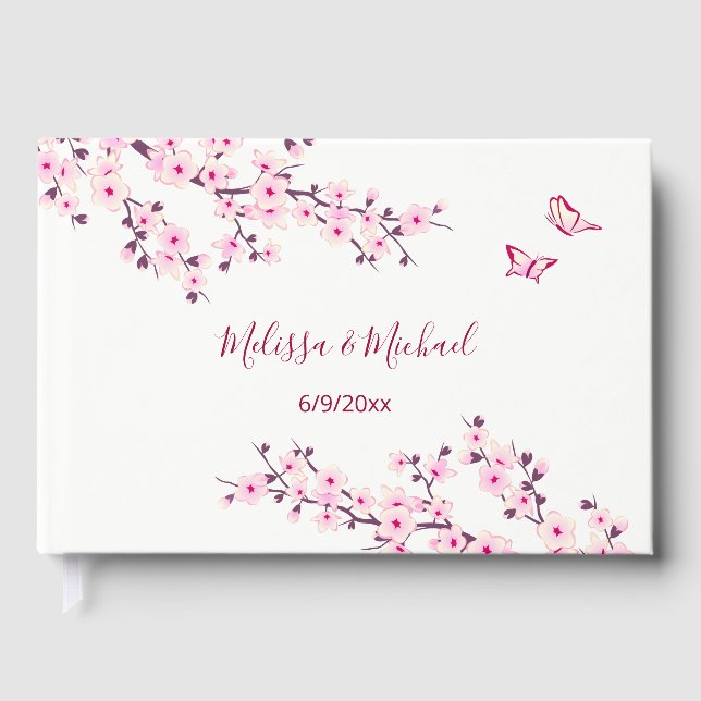 Livre D'or Mariage blanc rose cerisier (Recto)