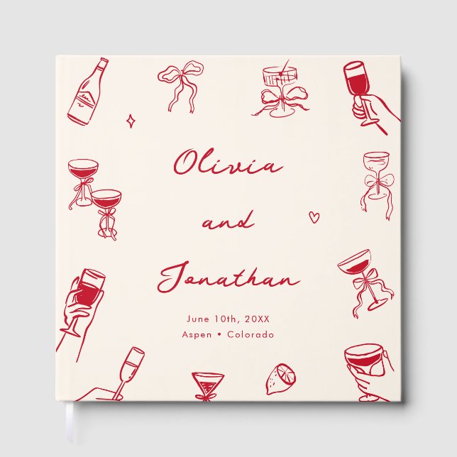 Livre D'or Mariage blanc rouge tiré main (Recto)