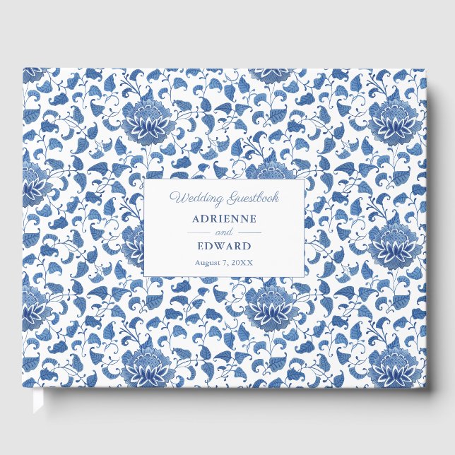 Livre D'or Mariage bleu classique de style Chinois chic (Recto)