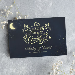 Livre D'or Mariage Bleu de Minuit Étoiles Lune Céleste