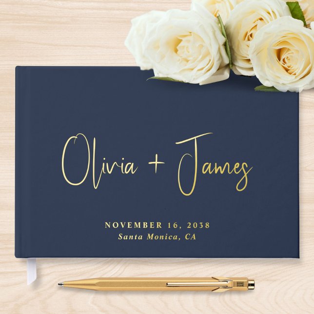 Livre D'or Mariage bleu marine à script minimal (Créateur téléchargé)