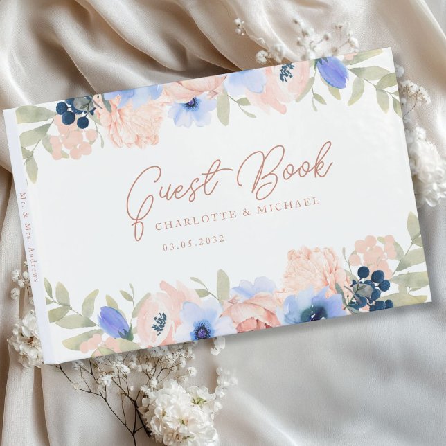 Livre D'or Mariage bleu pâle (Peach Blue Blush Wedding Guest Book with your name and date.)