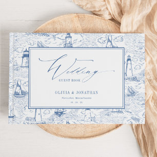 Livre D'or Mariage bleu toile phare côtier