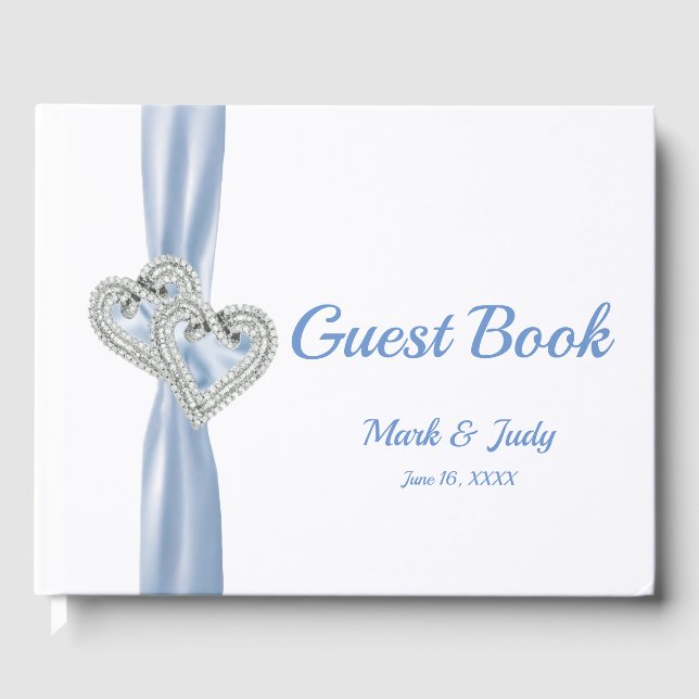 Livre d'or Mariage Blue Diamond Hearts (Recto)