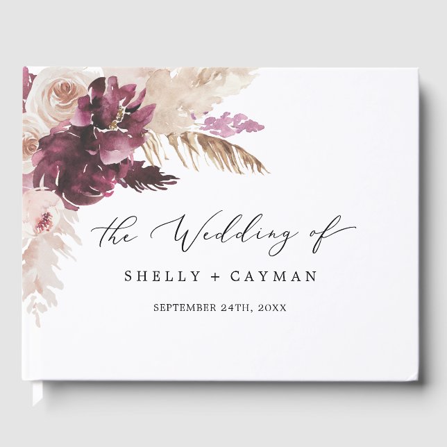 Livre D'or Mariage bohème avec monogramme de gazon de Pampas  (Recto)