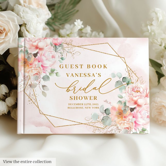 Livre D'or Mariage Bohème Élégant Rose Poudré et Paillettes D (Stylish Blush Pink Gold Glitter Bridal Shower Guest Book)