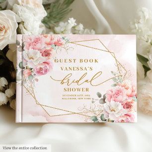 Livre D'or Mariage Bohème Moderne Rose Pâle et Or Floral