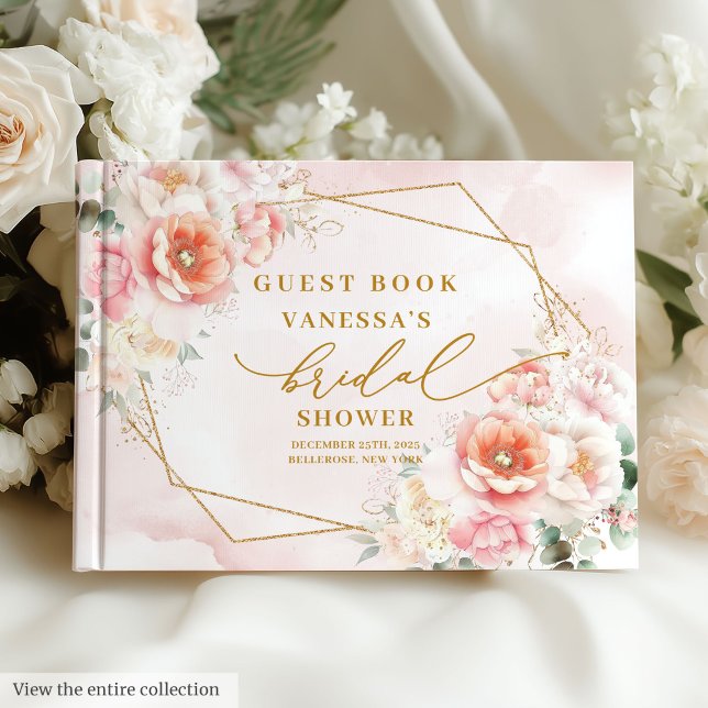 Livre D'or Mariage Bohème Romantique Rose Doré Paillettes Fêt (Romantic Boho Blush Gold Glitter Bridal Shower Guest Book)