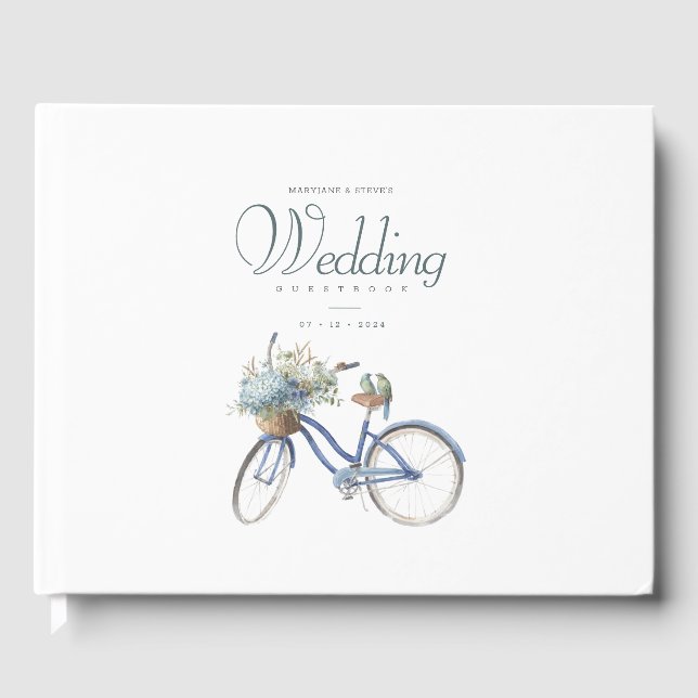 Livre D'or Mariage Bohemian Blue Bicycle Watercolor (Recto)