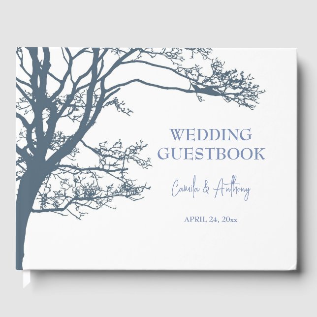 Livre D'or Mariage Boho d'arbre simple bleu (Recto)