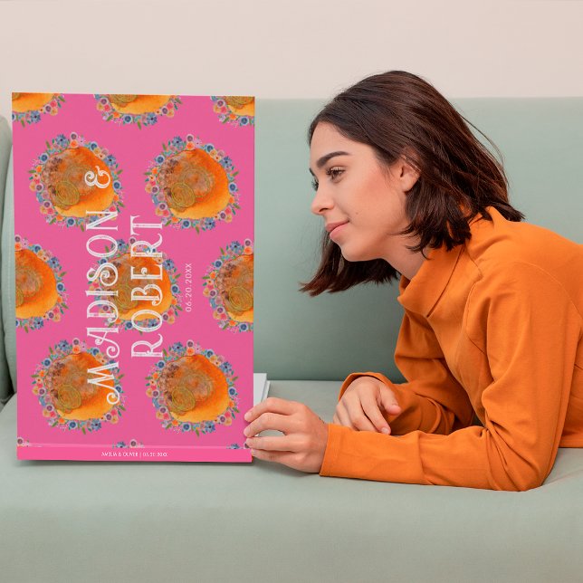 Livre D'or Mariage Boho Hot rose Fleur sauvage (Front)