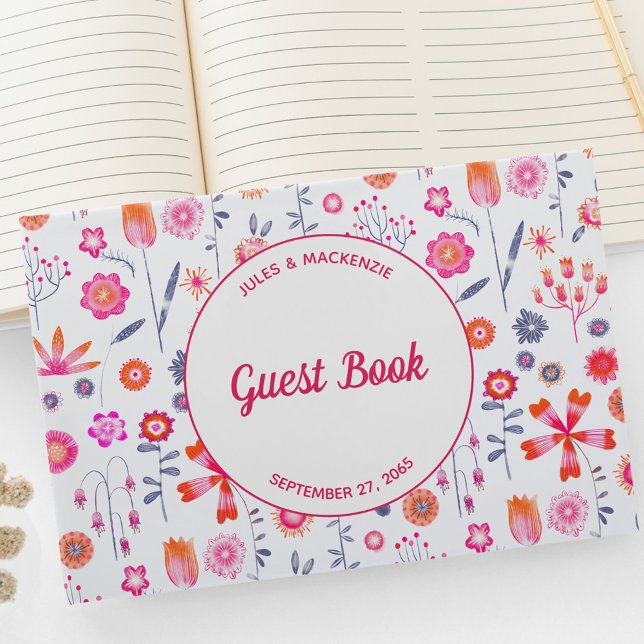 Livre D'or Mariage boho rose moderne (Pretty modern pink floral wedding guest book)