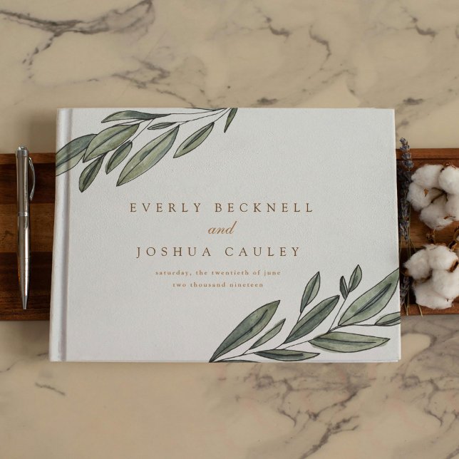 Livre D'or Mariage botanique À feuillage persistant romantiqu (Romantic Evergreen Botanical Wedding Guest Book)