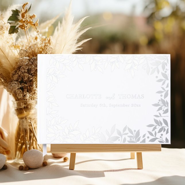 Livre D'or Mariage botanique argent blanc  (Créateur téléchargé)
