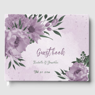 Livre D'or mariage botanique de fleurs violettes romantique