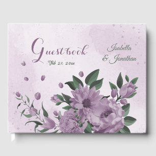 Livre D'or mariage botanique de fleurs violettes romantique